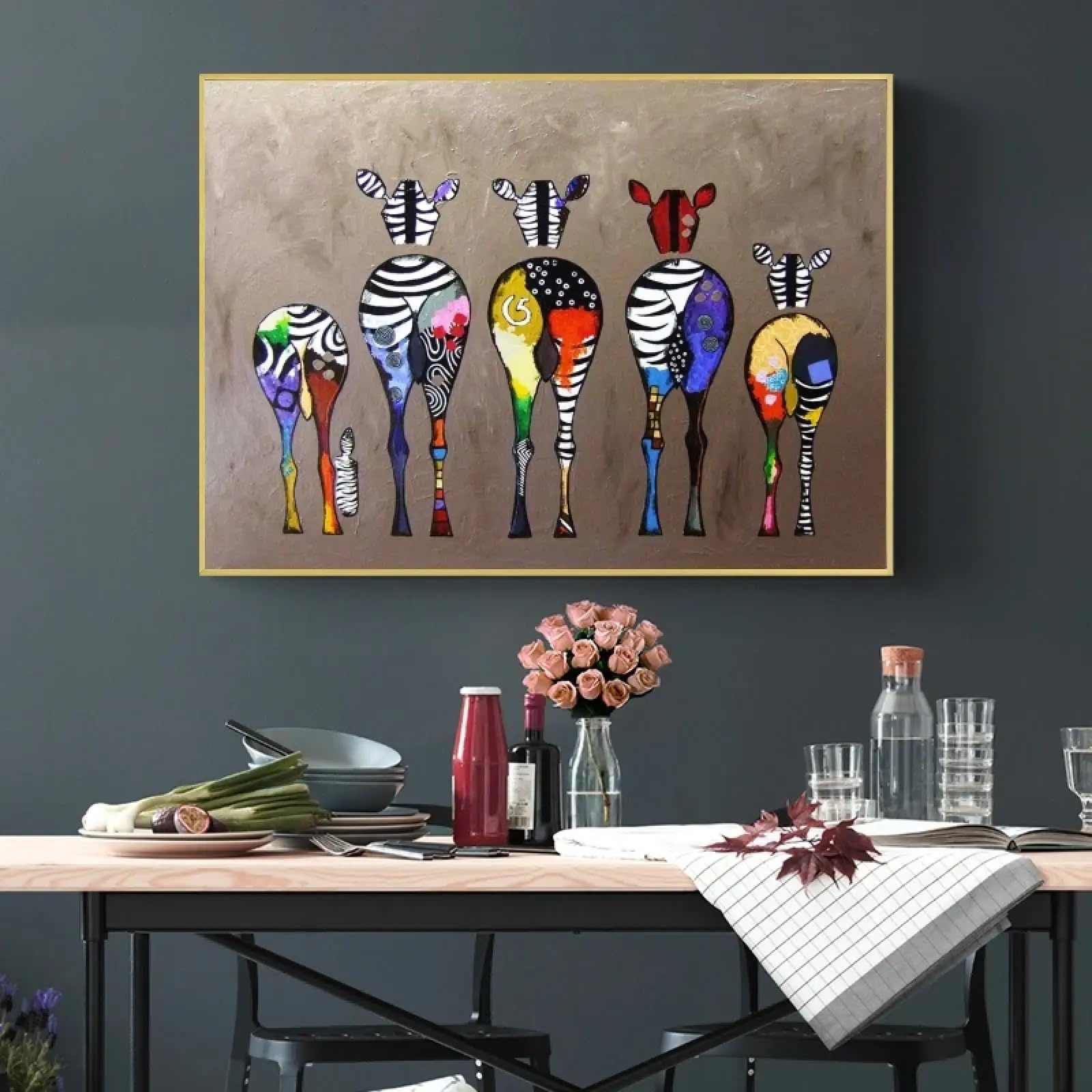 Cuadros abstractos de cebra en lienzo para pared, carteles y grabados de animales africanos para decoración de pared de sala de estar moderna, 50x75cm(20x30 pulgadas), marco interior