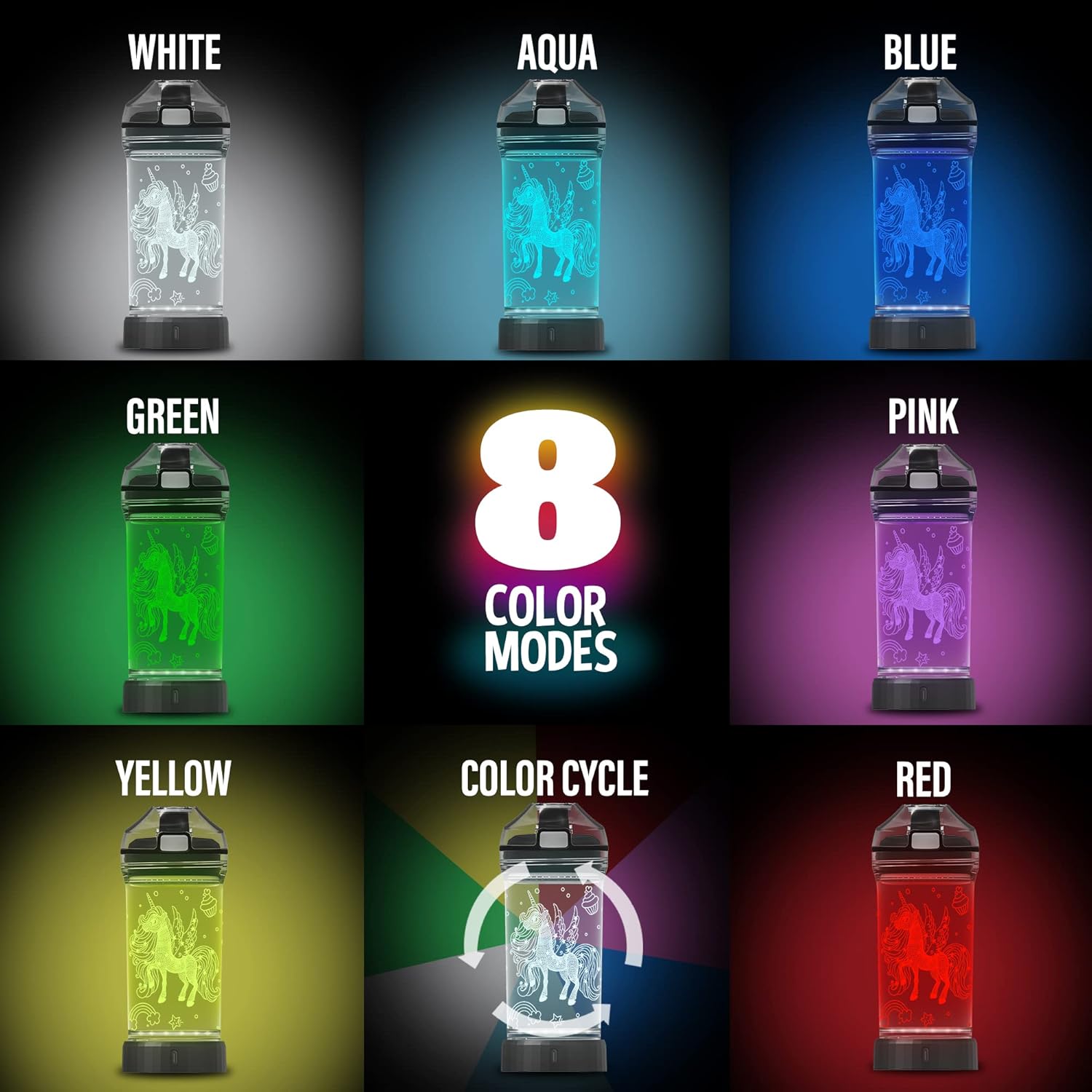 Attivolife Unicorn Water Bottle for Kids, LED Light up 3D Illusion Night Lamp -14 OZ - BPA Free Eco-Friendly Creative Glowing Cup, Ideal Back to School Gift for Girl Birthday Camping - Image 7