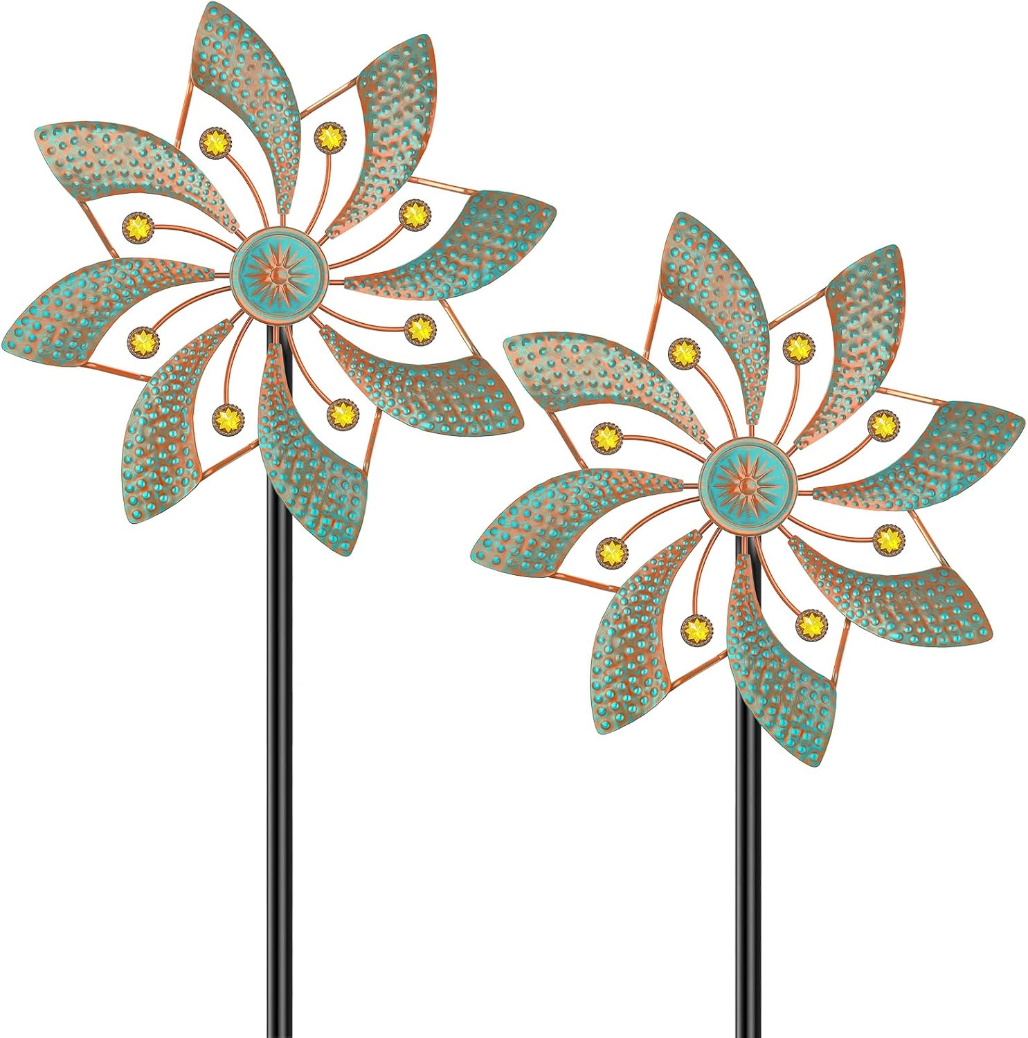 2pcs Sunflower Wind Spinner Outdoor, Freestanding Kinetic Wind Sculpture with Stake, Metal Windmill for Outside Garden Lawn Yard Art Decorations Yellow