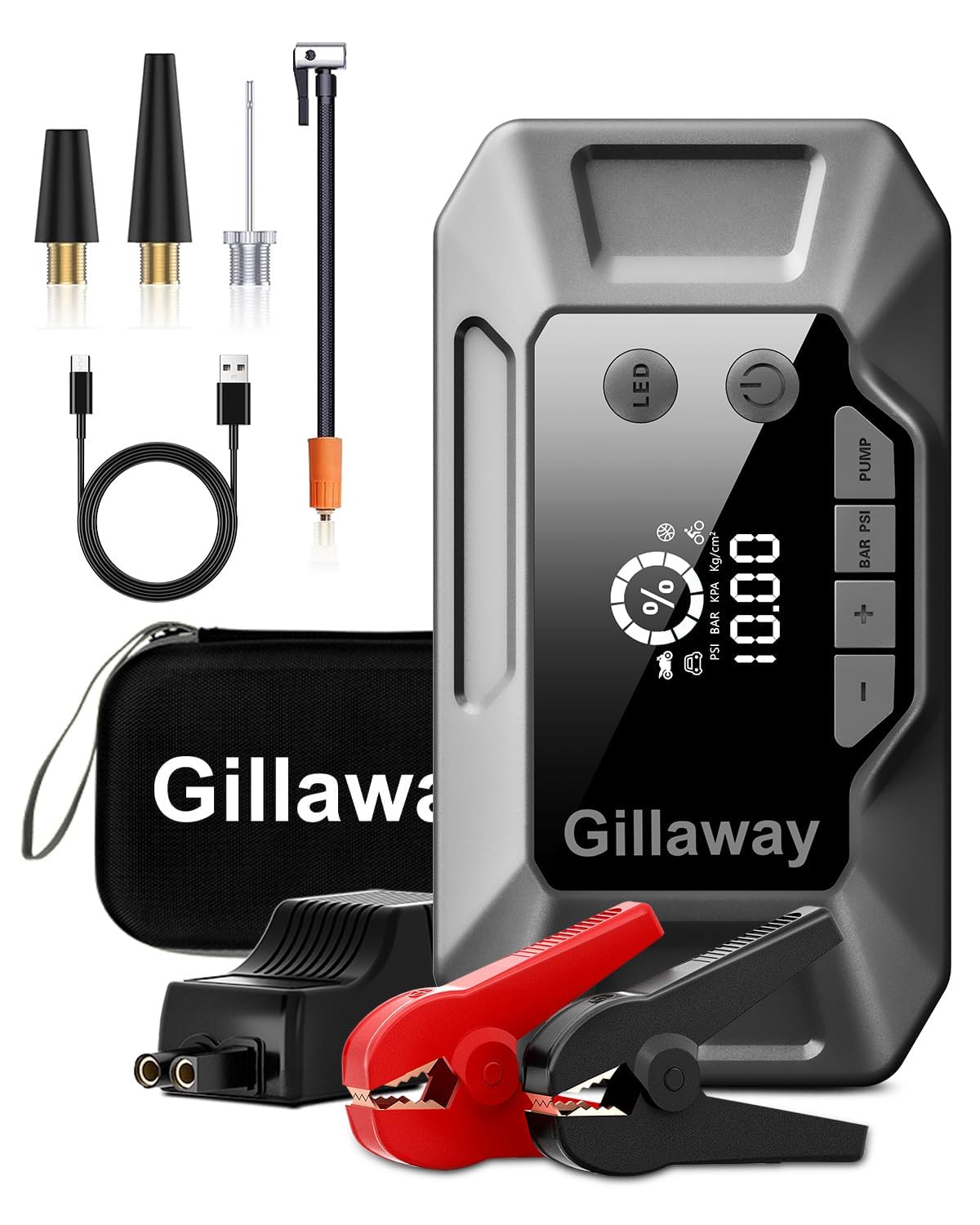 Q11 Jump Starter with Air Compressor 150PSI, 4500A Portable Car Battery Jump Starter Battery Pack (10 L Gas/8.0L Diesel), Car Charger, LED Light, Power Bank HIVAGI