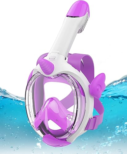 Equipo de esnórquel estilo unicornio para niños, antifugas, antivaho, vista HD de 180, bolsa portátil incluida, juego de esnórquel perfecto para