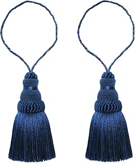 Fenghuangwu Colorful Tassel Key Tassels Elegant DIY Accessories for Curtain and Home Decoration… (Navy, 2P)