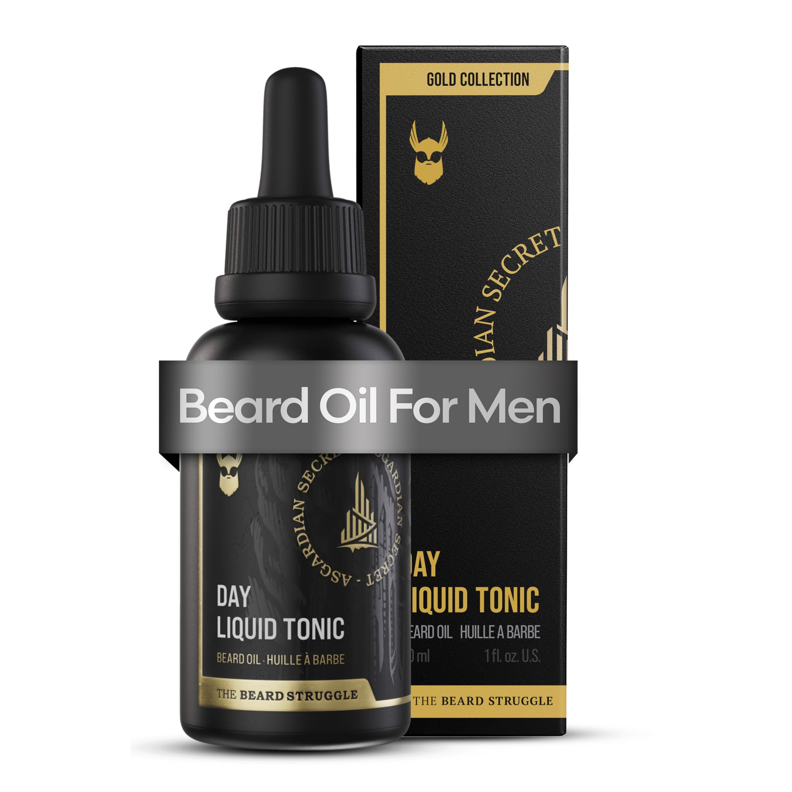 The Beard Struggle - Day Liquid Tonic Beard Oil - Gold Collection, Asgardian Secret - Beard Oil for Men - Moisturize, Softens Hair, Reduces Itch - Day Time Beard Growth Oil (1 Fl oz)