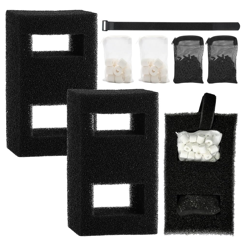 Umllpet 2 Set Aquarium Filtermedien Kit kompatibel mit SPEC EVO Betta und Flex Serie 57L 3 Stufiges Filtersystem mit Aktivkohle Schaumstofffilter A1376 Keramikringen Ersatzfilter Set