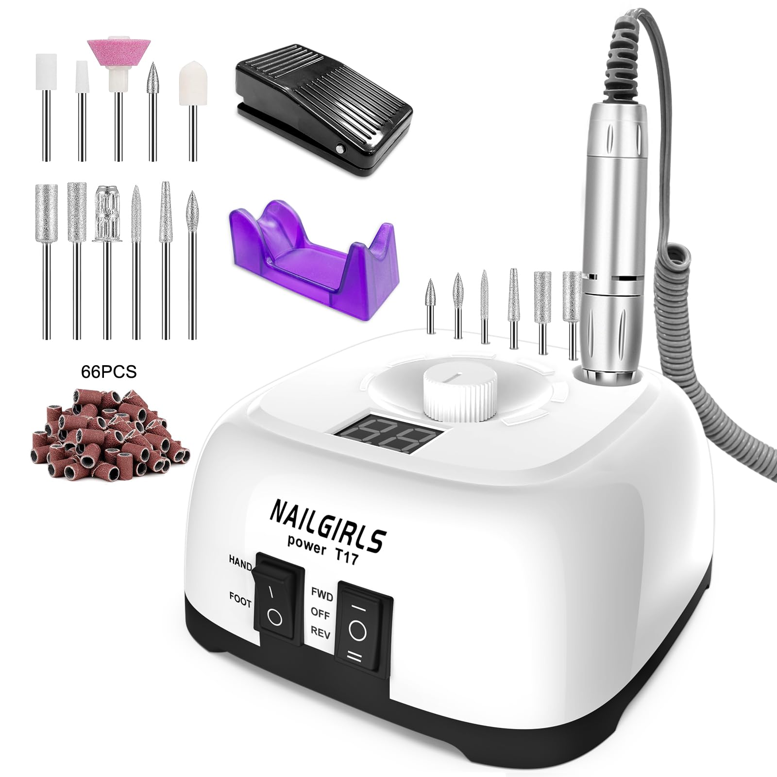Torno para Uñas Profesional 35000RPM,NAILGIRLS 11 en 1 Torno de Uñas Acrilicas,Torno Electrico para Uñas con Pantalla y Pedal,Baja Vibración Torno Profesional para Uñas Tornos para Manicura y Pedicura