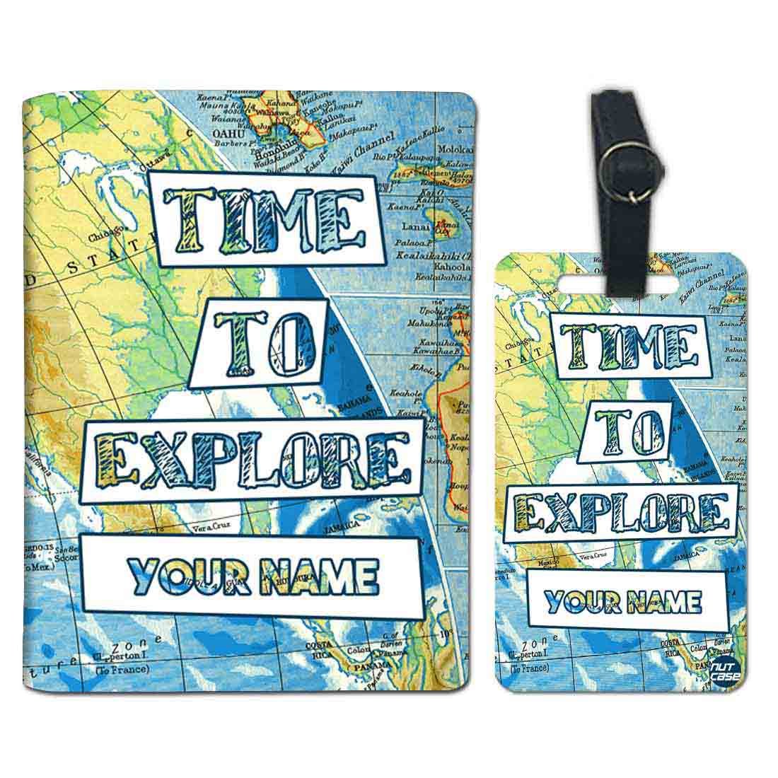 Personalized Passport Cover with Customized Single Luggage Tag Set - Time to Explorer Map-image-6