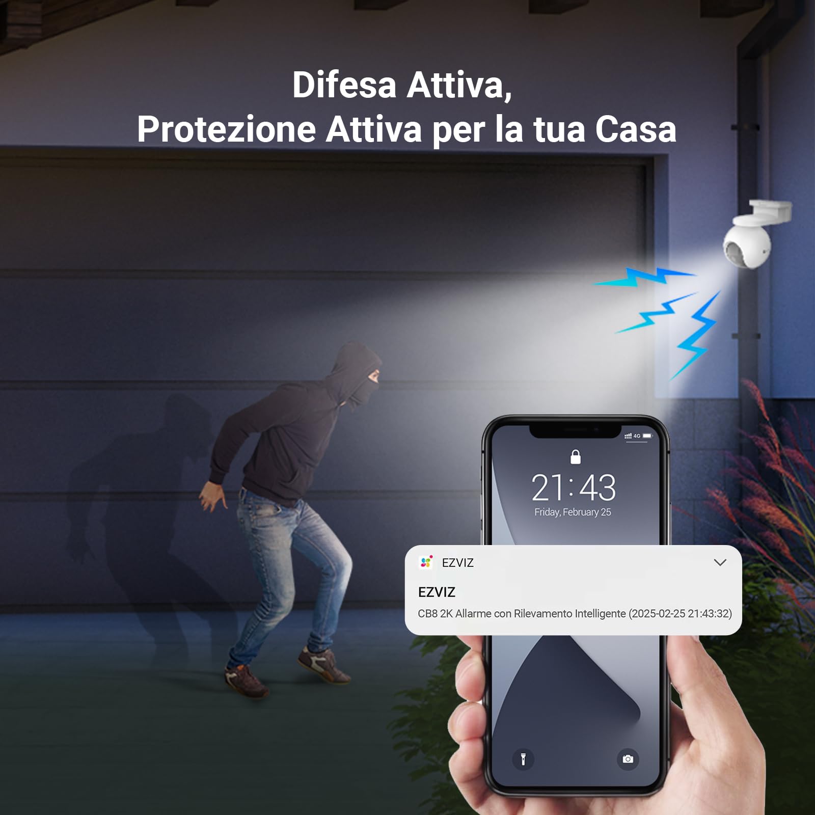 EZVIZ Telecamera WiFi da Esterno 3MP Motorizzata, Telecamera WiFi di Sorveglianza, Videocamera Esterna Pan&Tilt con Copertura Visiva a 360° 210 giorni da 10400 mAh, CB8 Kit - Vista 5