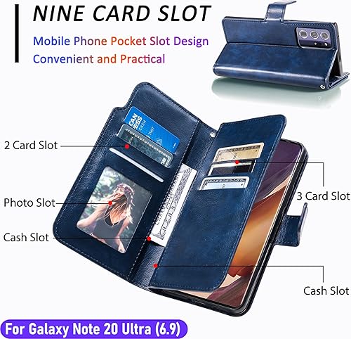 Miniatura 8 de Funda tipo cartera para Galaxy Note 20 Ultra de 6.9 pulgadas 3+ ranuras para tarjetas Funda de piel sintética plegable para tarjetas de crédito con