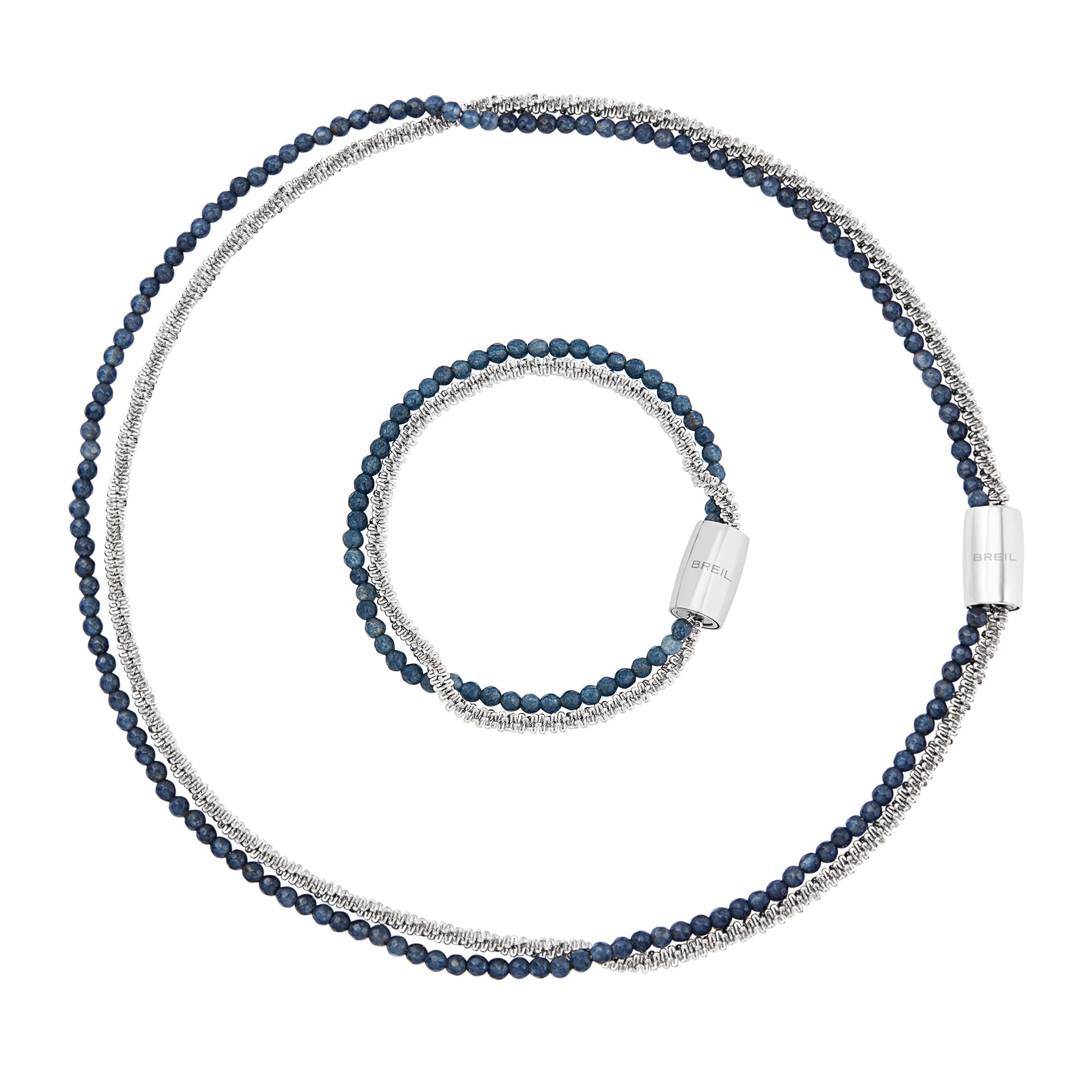 Breil, Collezione Magnetica System, Kit Bracciale e Collana Uomo Overseas, Set Gioielli Uomo con Pietre Agata Blu Oltremare, Chiusura Magnetica, Bracciale 19,5 cm e Collana 45 cm, Idea Regalo Uomo