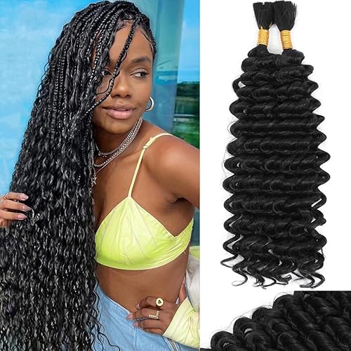 Mezcla de cabello humano trenzado sintético bohemio para trenzar, 24 pulgadas de onda profunda a granel para trenzas bohemias, 2 piezas de cabello