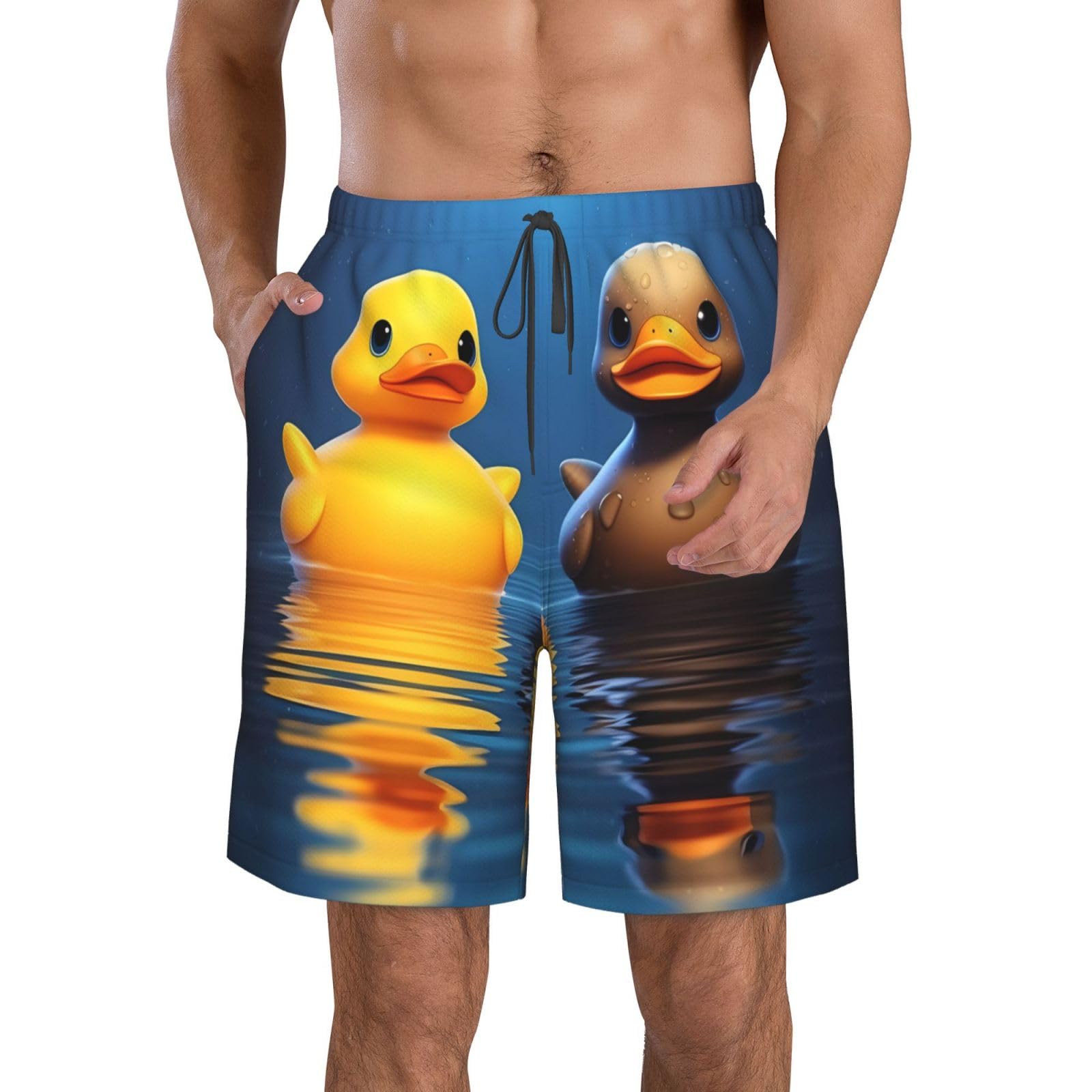 JUZGTSIT Men's 3D Swimming Beach Shorts Yellow Rubber Duck and Black Outdoor Quick Drying Shorts