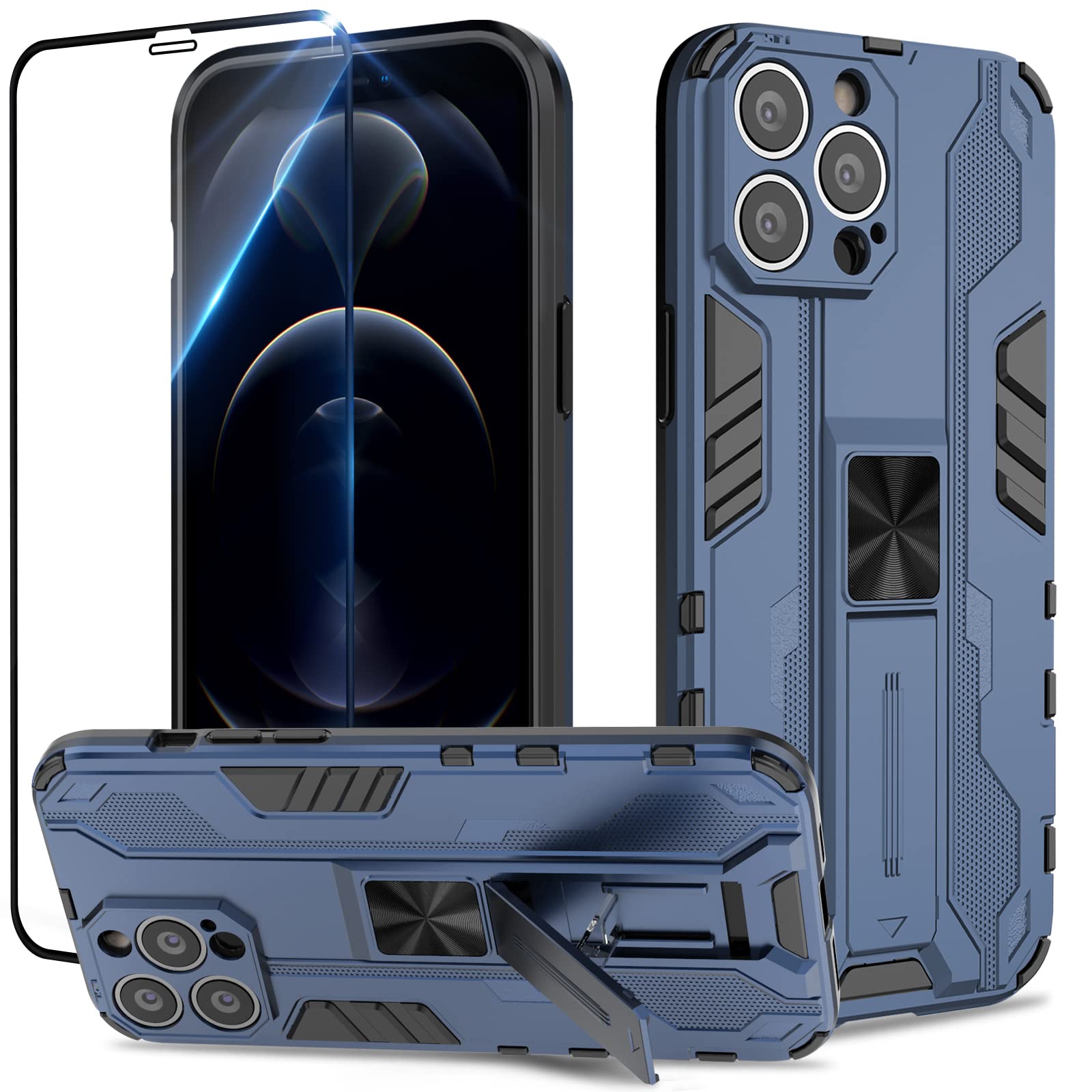 Funda para Samsung Galaxy A13 4G con Cristal Templado Protector Pantalla, Carcasa Antigolpes con Soporte anular metálico, Case Protectora de Grado Militar, Negro — view 132