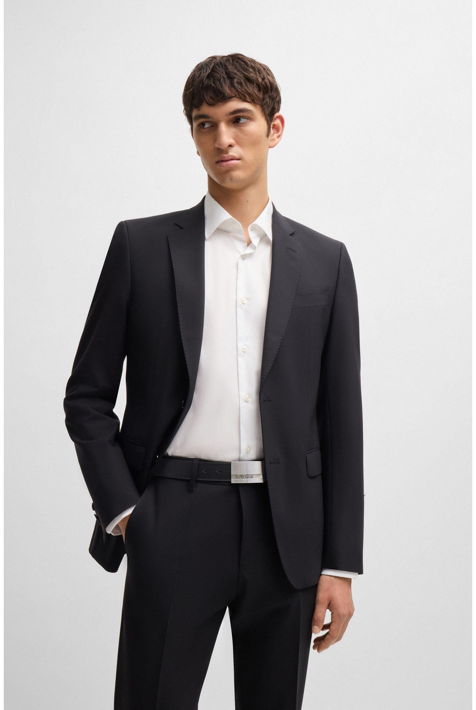 BOSS Męski pasek skórzany Baxton Sz35 z klamrą z logo, Czarny, 100 cm