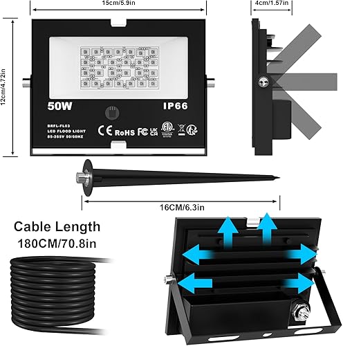 Miniatura 7 de Luz de inundación LED RGB para exteriores, 50 W, reflectores que cambian de color, focos de iluminación de paisaje, impermeable, luz de paisaje para