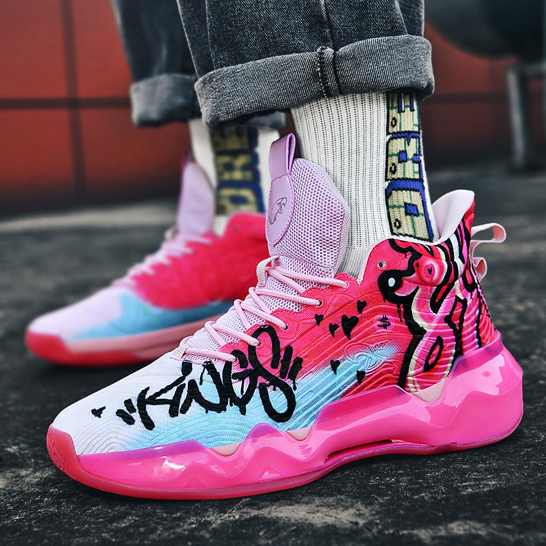 Męskie buty do koszykówki, buty sportowe, amortyzujące wstrząsy, oddychające, do koszykówki, męskie, lekkie buty sportowe, do biegania, antypoślizgowe, sportowe sneakersy, bsk f39, 45 EU