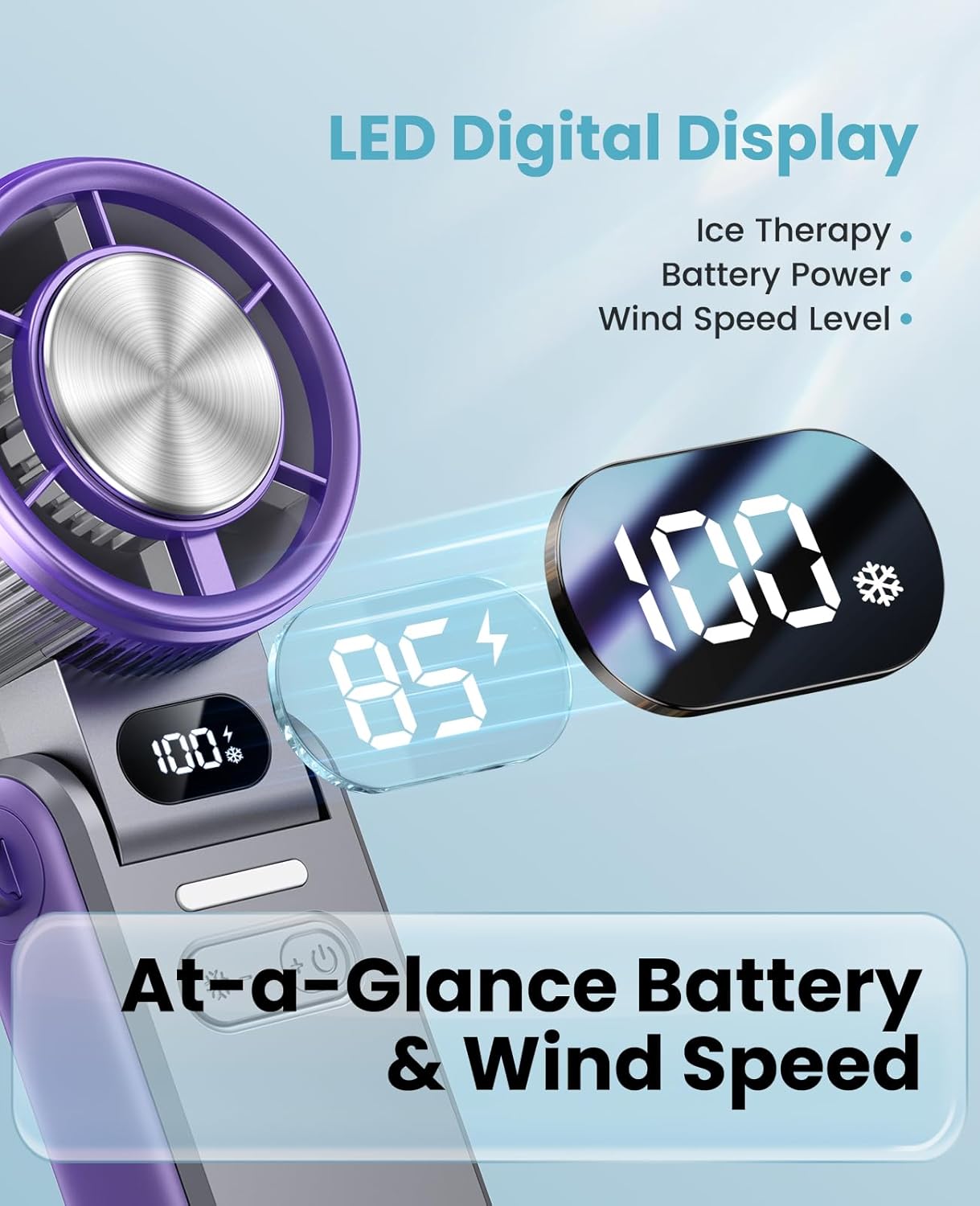 DIGIX Portable Handheld Turbo Fan with Ice Cooling, Rechargeable Personal Fan, Up to 15Hrs Cooling, 100 Speeds 25000RPM Powerful Portable Fan for Travel Outdoor,120° Adjustable, LED Display (Grey)