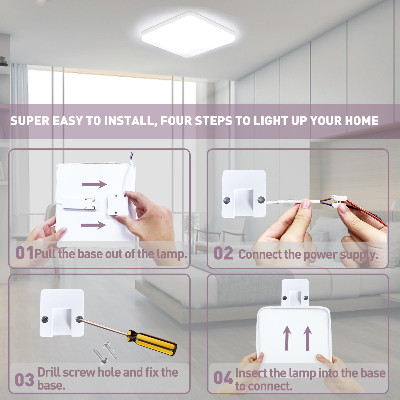 Plafonnier LED 36W Lot de 2 Luminaire Plafonnier Étanche IP44 Blanc 6500K 3240LM Carré Lumières de Salle de Bain Lampe de Plafond pour Salle de Bain, Balcon, Couloir, Cuisine, Garage