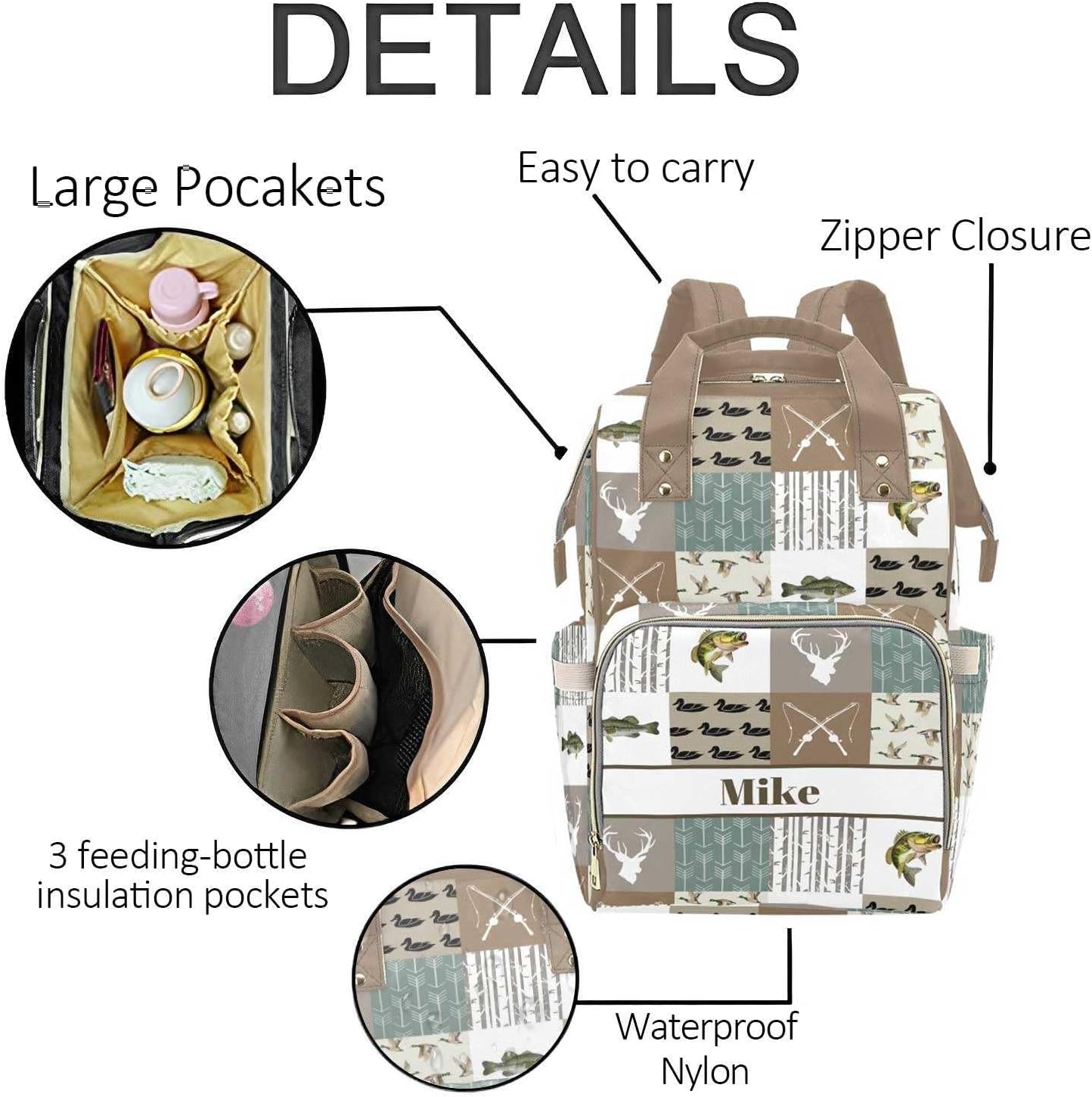 Personalized Hunting Them Diaper Bag with Name – Custom Baby Bag, Nursing Tote Backpack for Mom, Custom Name Mommy Daypack, Shower Gift for Baby