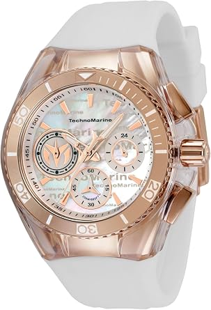TechnoMarine Womens Cruise California Stainless Steel Quartz Watch with Silicone Strap, White, 26.25 Model TM-120032