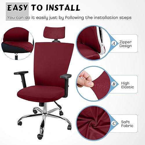 Miniatura 2 de Lounsweer Funda para silla de oficina, 3 piezas, con ruedas, para silla de escritorio, para videojuegos, elástica, lavable, para silla giratoria,