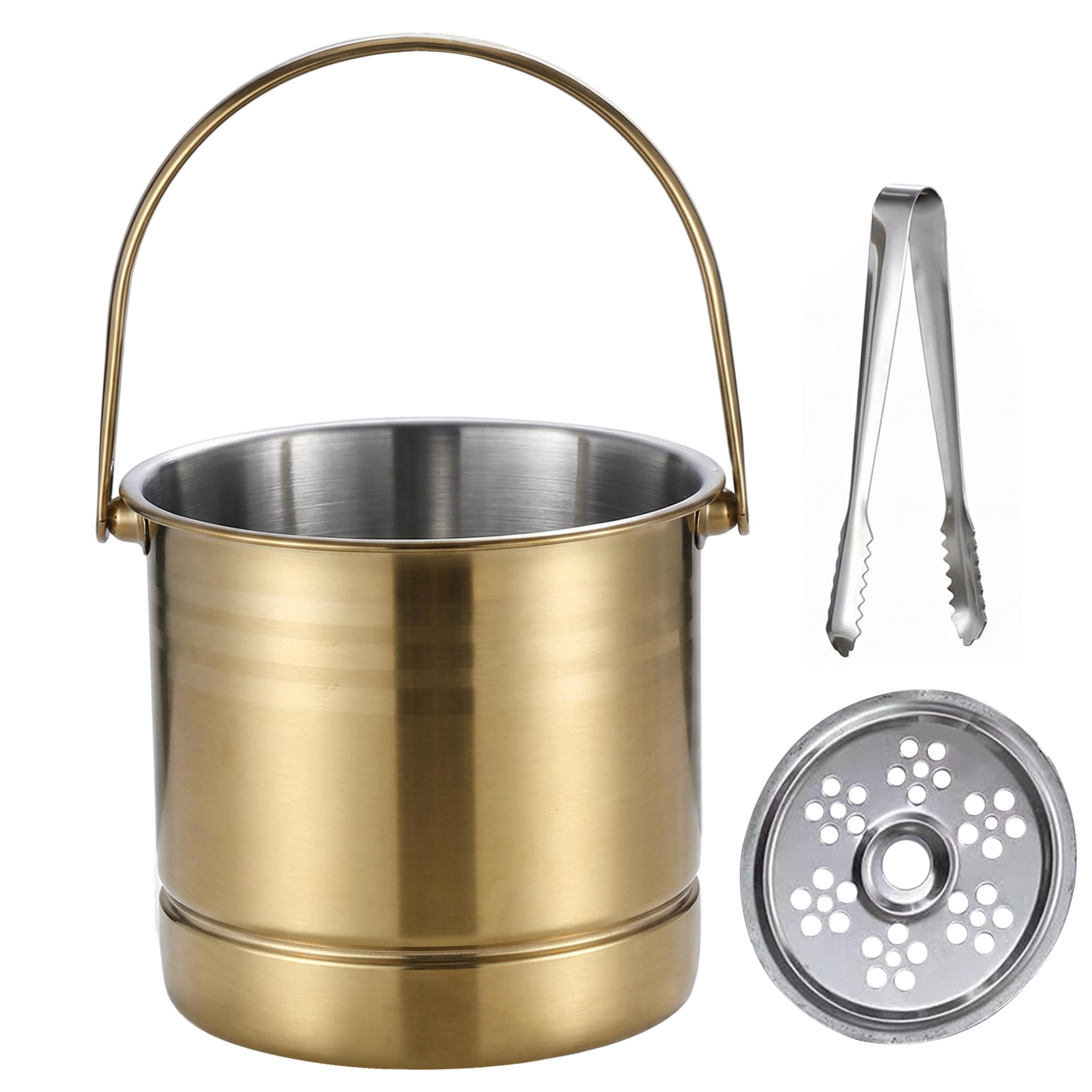 Gemuseeee 1.6L Heavy-Duty Stainless Steel Wine Bucket Ice Bucket with Removable Filter & Ice Tongs Champagne Wine Chiller - Gold