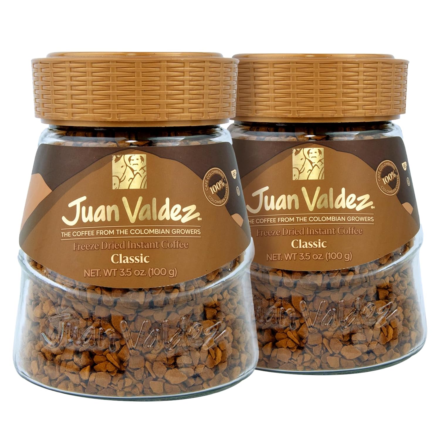 Juan Valdez Freeze-Dried Instant Coffee - Classic Flavor | 100% Colombian Arabica Beans | 3.5 oz / 100 g Jar | Smooth & Rich Taste 100% Colombian Coffee | Easy to Prepare | 2 Pack