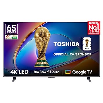 Toshiba 164 cm (65 Inches) 4K Ultra HD Smart LED Google TV | Dolby Atmos, HDR10 | 30W Powerful Speakers | AI 4K Upscaling | Super Bright Panel | Google Assistant | Voice Control | 65E350RP (Black)