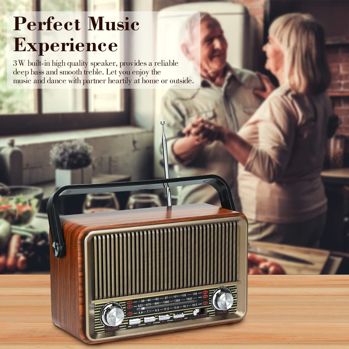 Bluetooth FM AM SW Stereo Radio, Unterstützung USB-Festplatte, USB/TF-Karte, AUX-Steckdose - Musik mit wiederaufladbarem Akku, eingebauter Lautsprecher