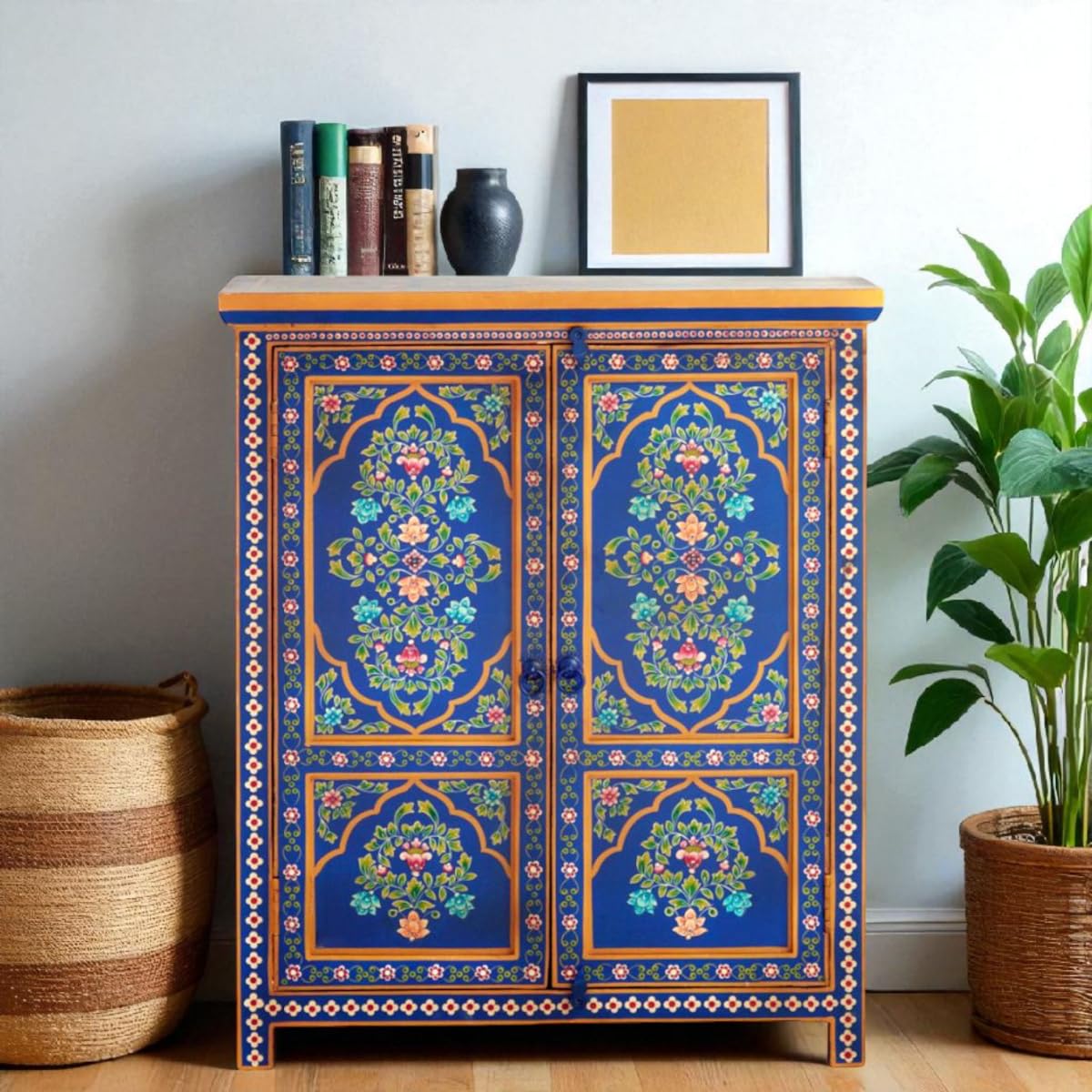 APRODZ Wooden Handpainted Multipurpose Storage Cabinet for Living Room (Multicolor)-image-24