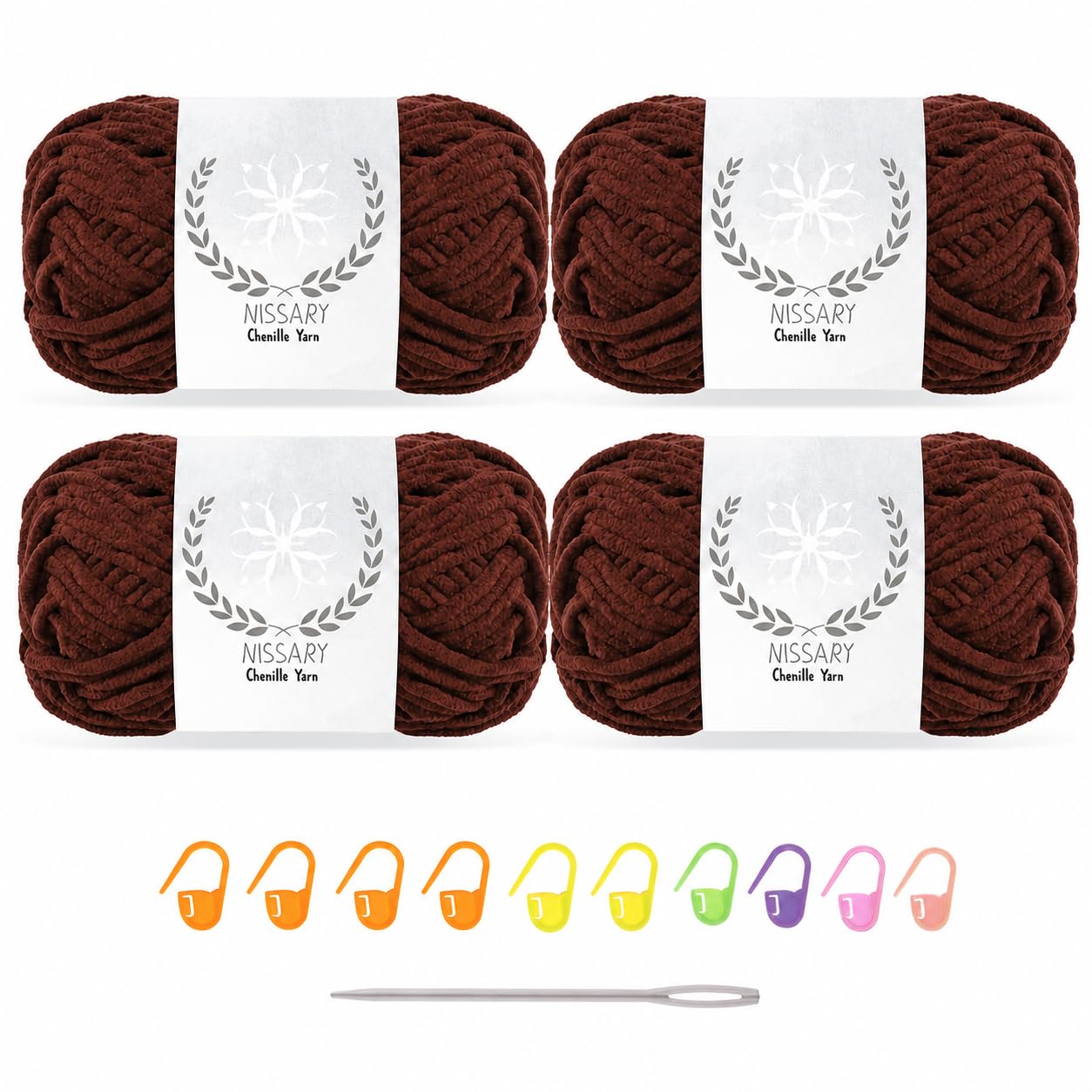 Nissary Chenille Chunky Yarn, 4 x 50 g Solid Colour Pack — image 1