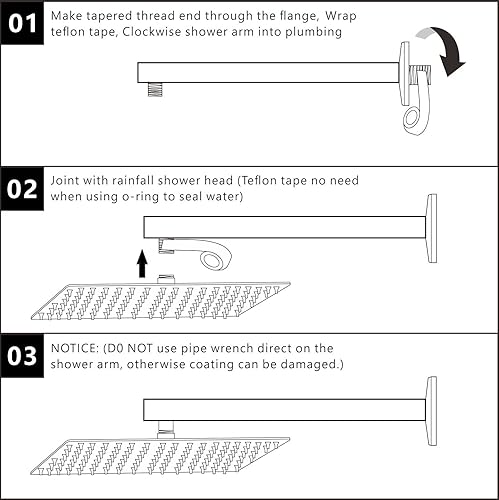 Miniatura 8 de Voolan Cabezal de ducha de metal con brazo de extensión, cabezal de ducha de acero inoxidable con cascada, cabezal de ducha de lluvia cuadrado de