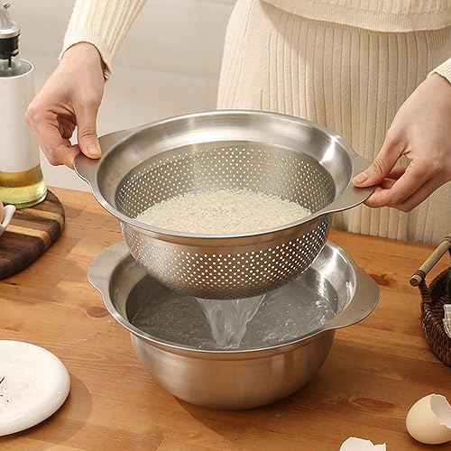 Miniatura 3 de Versátil juego de colador de cocina de 3.5 cuartos de galón con asa, colador microperforado para pasta, arroz, verduras, frutas, incluye tazón de