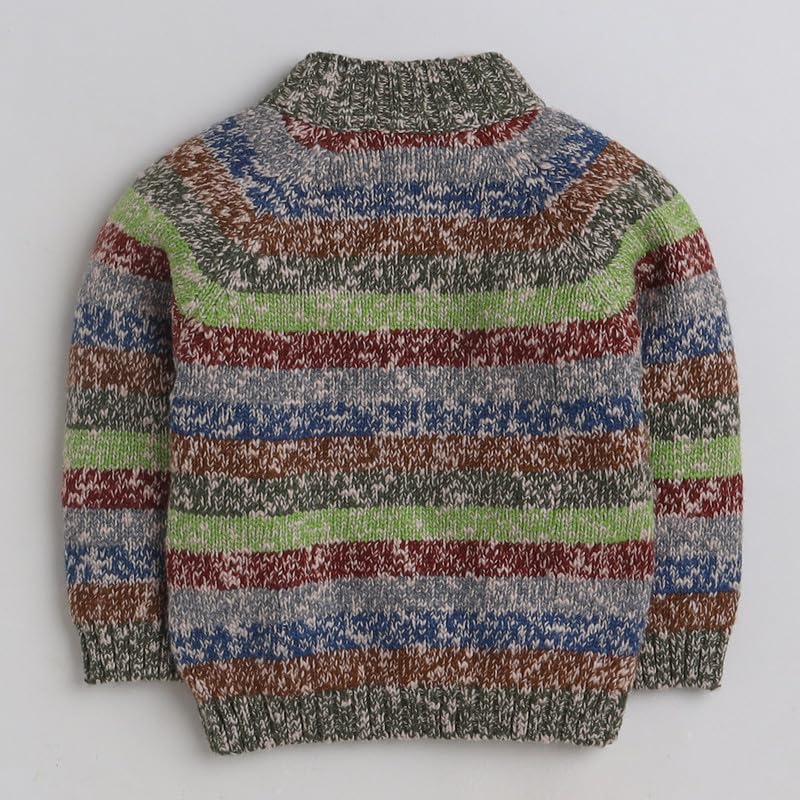 Yellow Apple Kids Woolen Warm Sweater Full Sleeve with Round Neck for Boys Olive 2