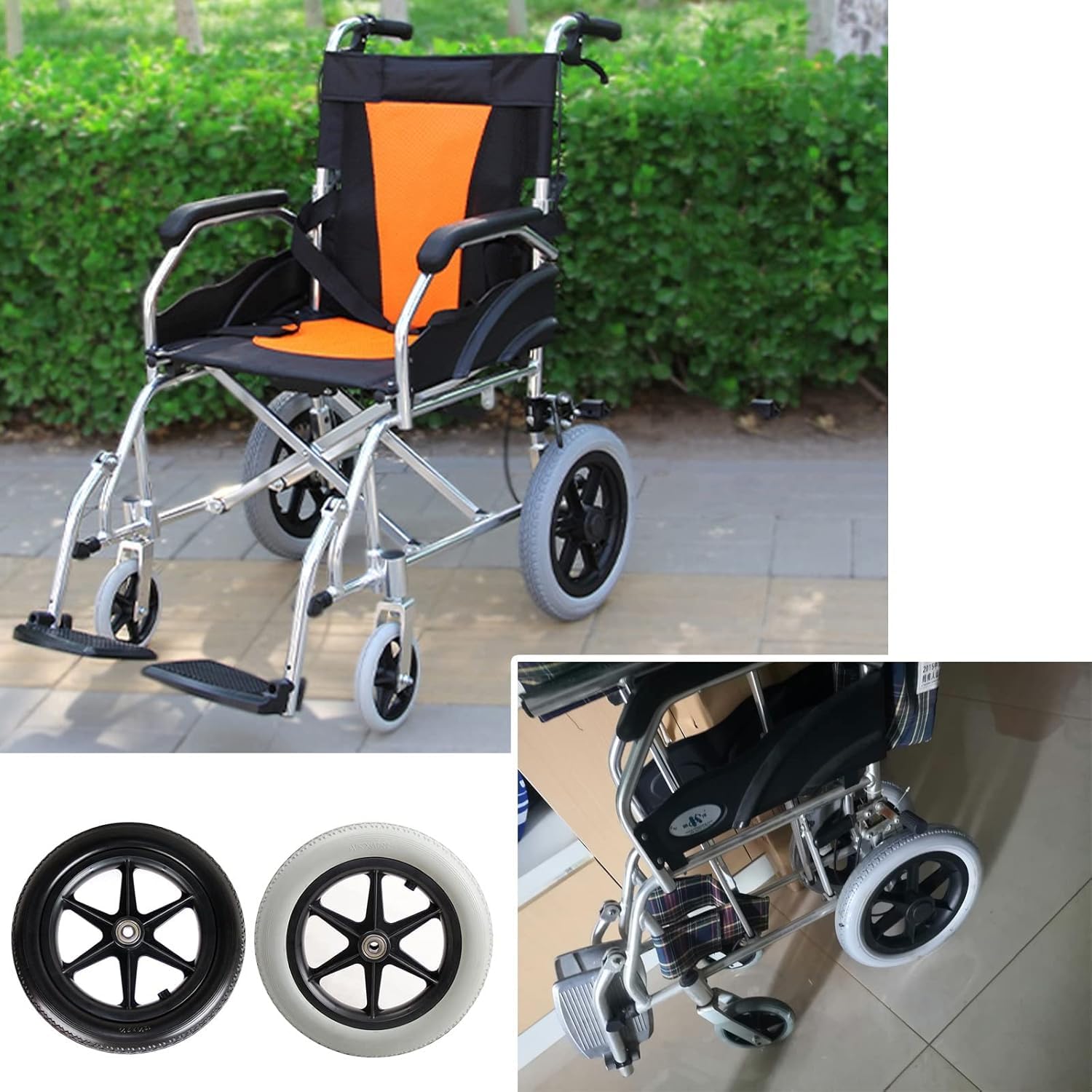 Vollreifen Vorderrad, 2 Stück Ersatzräder Für Radch, Mit Lager/Schraube, Schwarz/Grau Walker Räder Kein Aufblasen Erforderlich, Black, 300mm-12inch