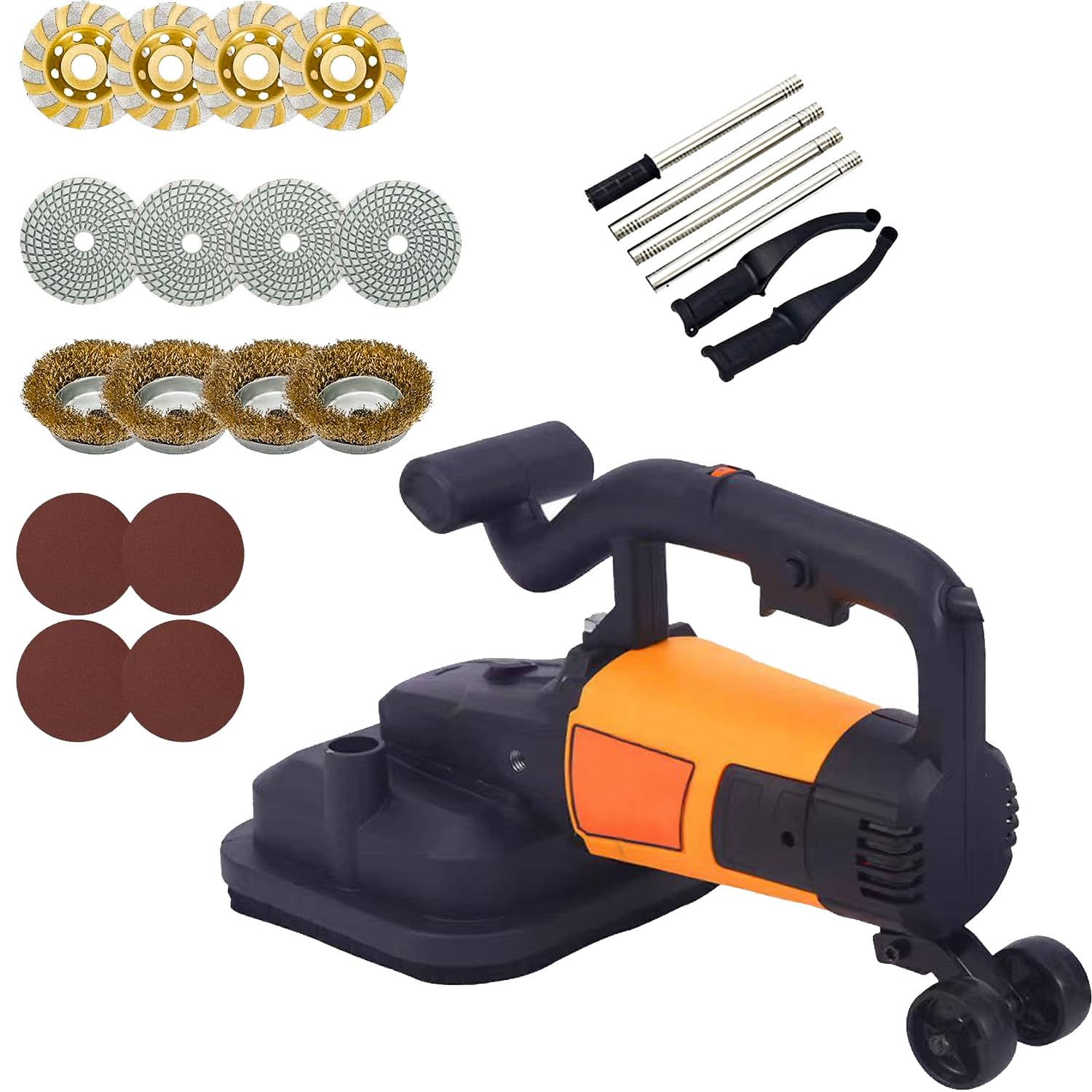 CelyToe 4-Head Epoxy Concrete Grinder, Wet Dry Floor Polisher with 4-Section Extension Rods, 3800W 6-Gear Speed, Removable Dust Cover for Home & Industrial Renovation 110V-Novacuumcleaner