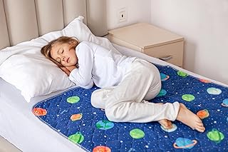 Toddler Potty Training Bed Pads - Soft Waterproof Bedwetting Pee Protector Mat for Kids - Multi-Layer Non-Slip Washable Incontinence Mattress Sheet Absorbs Up to 2000ml - 90 x 85cm, Astronaut