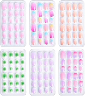 144 Stück Mädchen Fingernägel, Nägel Zum Aufkleben für Kinder Gradient Design Selbstklebende Kurze Kindernägel Set - Aufdrücken Nägel Vollabdeckung Nagelspitzen Nagelkunst Dekoration Geschenk (Set C)