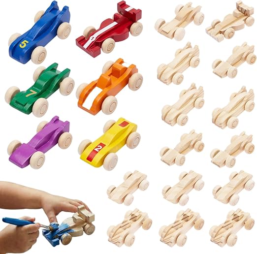 YERENCY Lot de 20 Mini Petites Voitures en Bois Brut à Peindre et Personnaliser