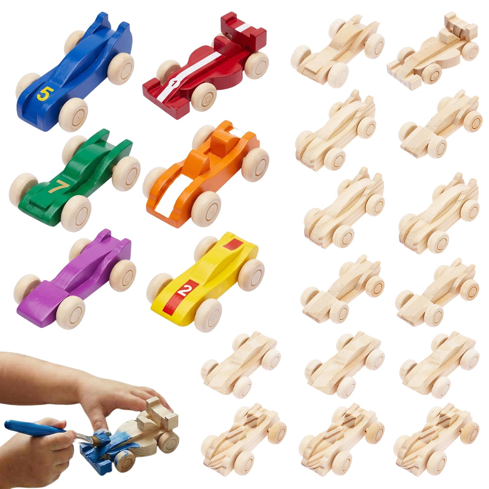 shaojian 20 Pcs Unfinished Wood Car DIY Toy, Paint Your Own Wooden Cars Toys Wood Painting Crafts Kit for Student Home, Activity Handicraft Project, Party Favor, Easy Woodworking
