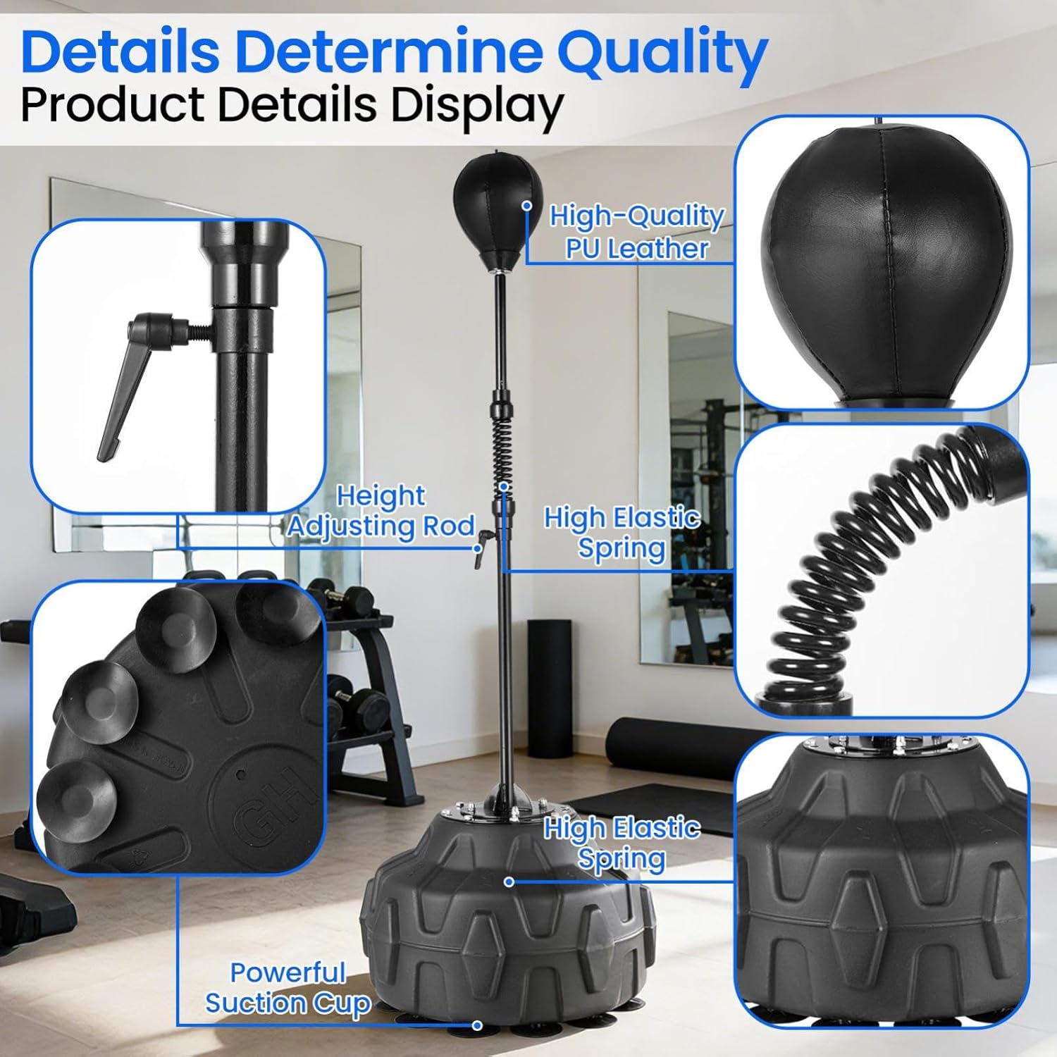 Pedestal Punching Bag with Stand, Height Adjustable 55.9-71.6 Inches Speed Ball Reflex Bag, Speed BagBoxing Equipment Floor PunchingBag, for Training, Stress Relief & Fitness