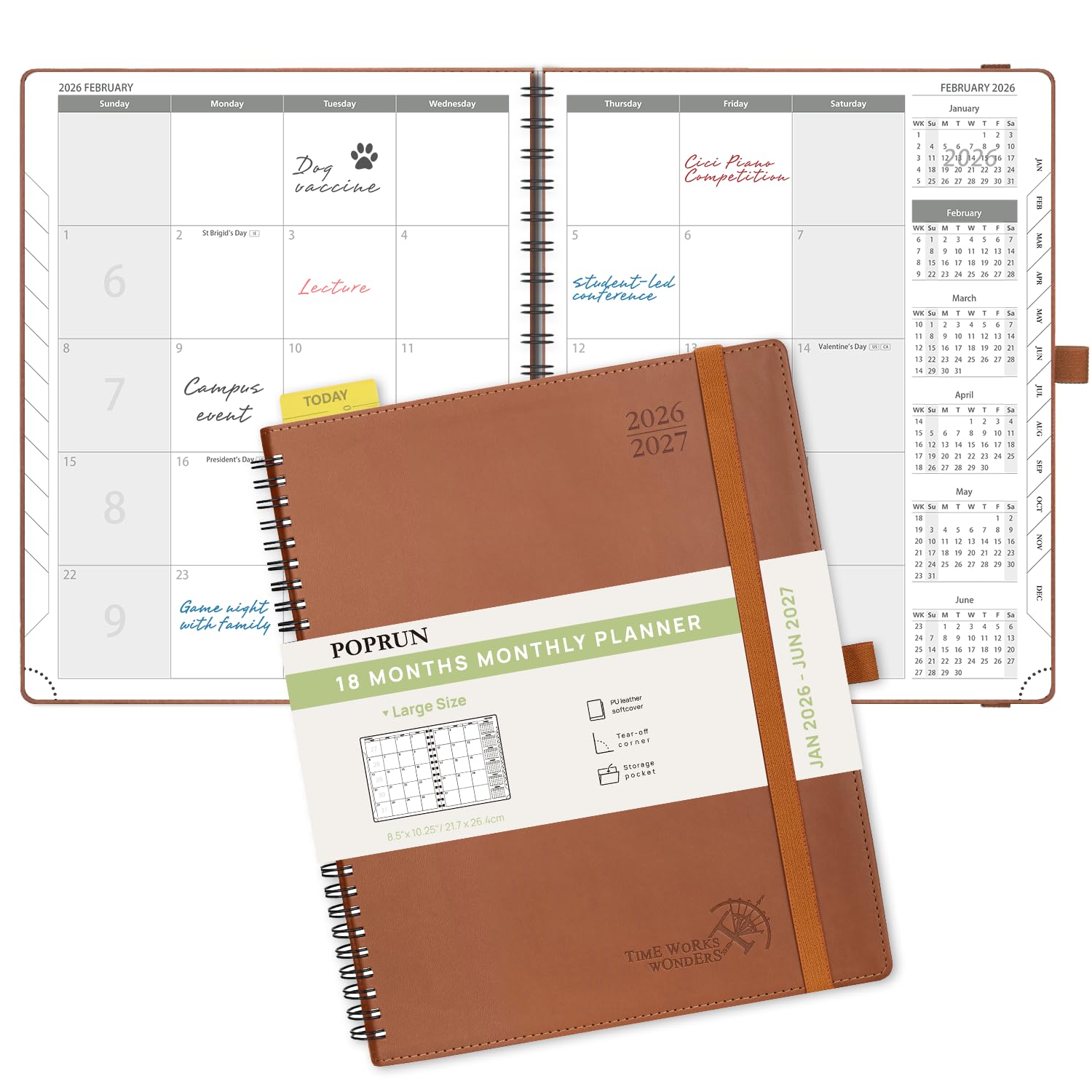 POPRUN Monthly Planner 2026-2027 (Large 8.5" x 10.5") 18 Months Calendar Book(Jan 2026 - Jun 2027) - 4 Pages per Month with Expense & Notes,