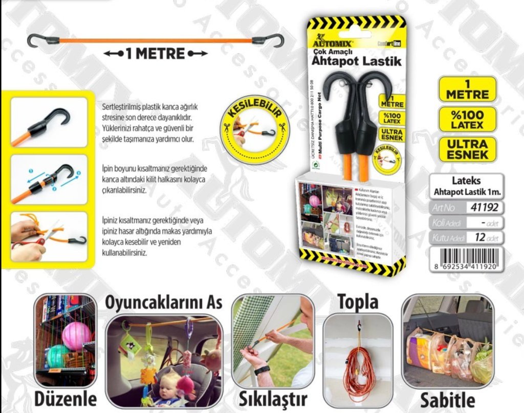 Automix Lateks Ahtapot Lastik 1 M | Çok Amaçlı Elastik Sabitleyici | Dayanıklı ve Esnek