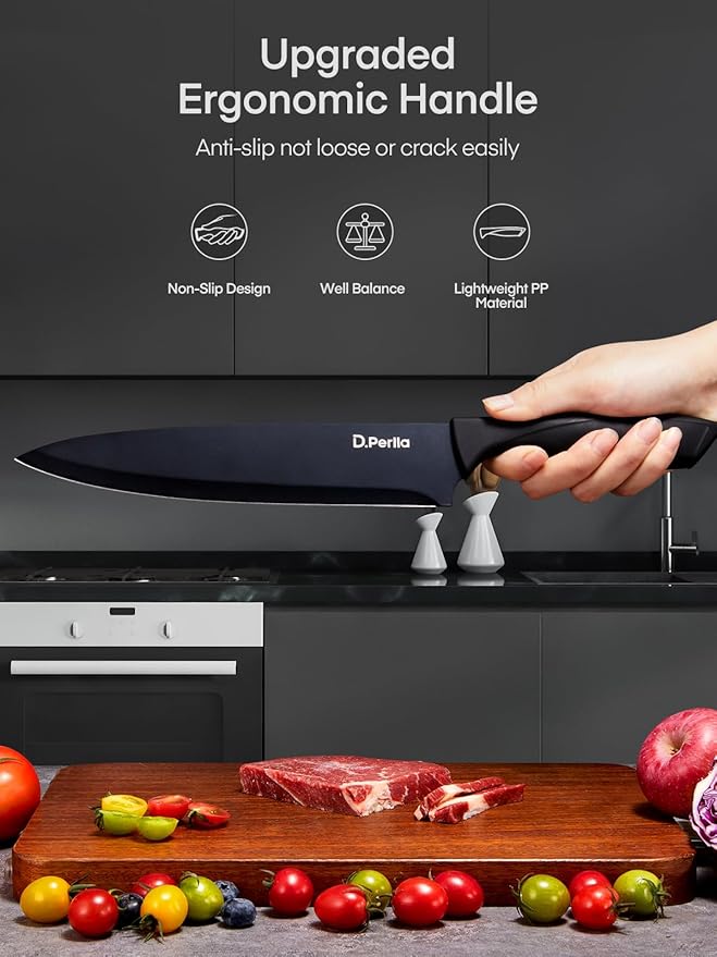 Set Cuchillos Cocina 7 Piezas Acero Inoxidable Negro con Afilador miniatura 4