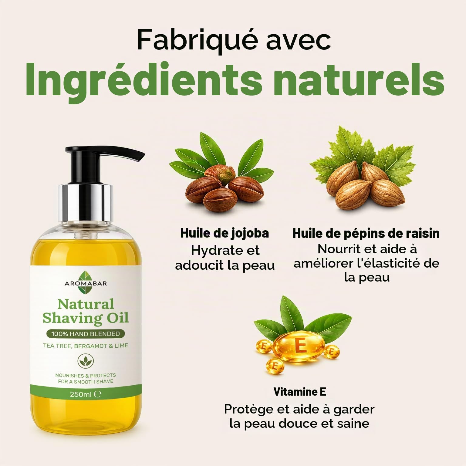 Huile de rasage naturelle Arbre à thé Bergamote & Citron vert 250 ml