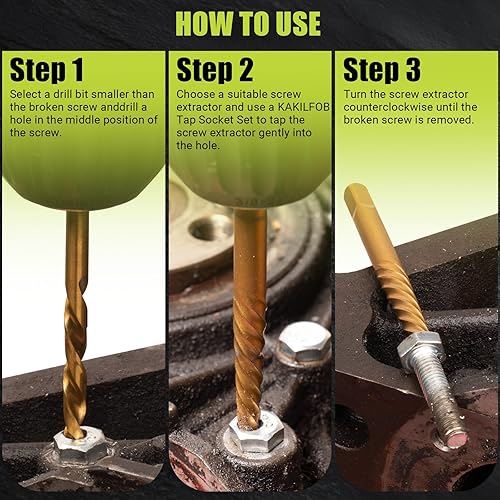 Miniatura 7 de Juego de extractor de tornillos, 14 piezas, juego de brocas para mano izquierda, juego de extractor de tornillos pelados, kit extractor de pernos