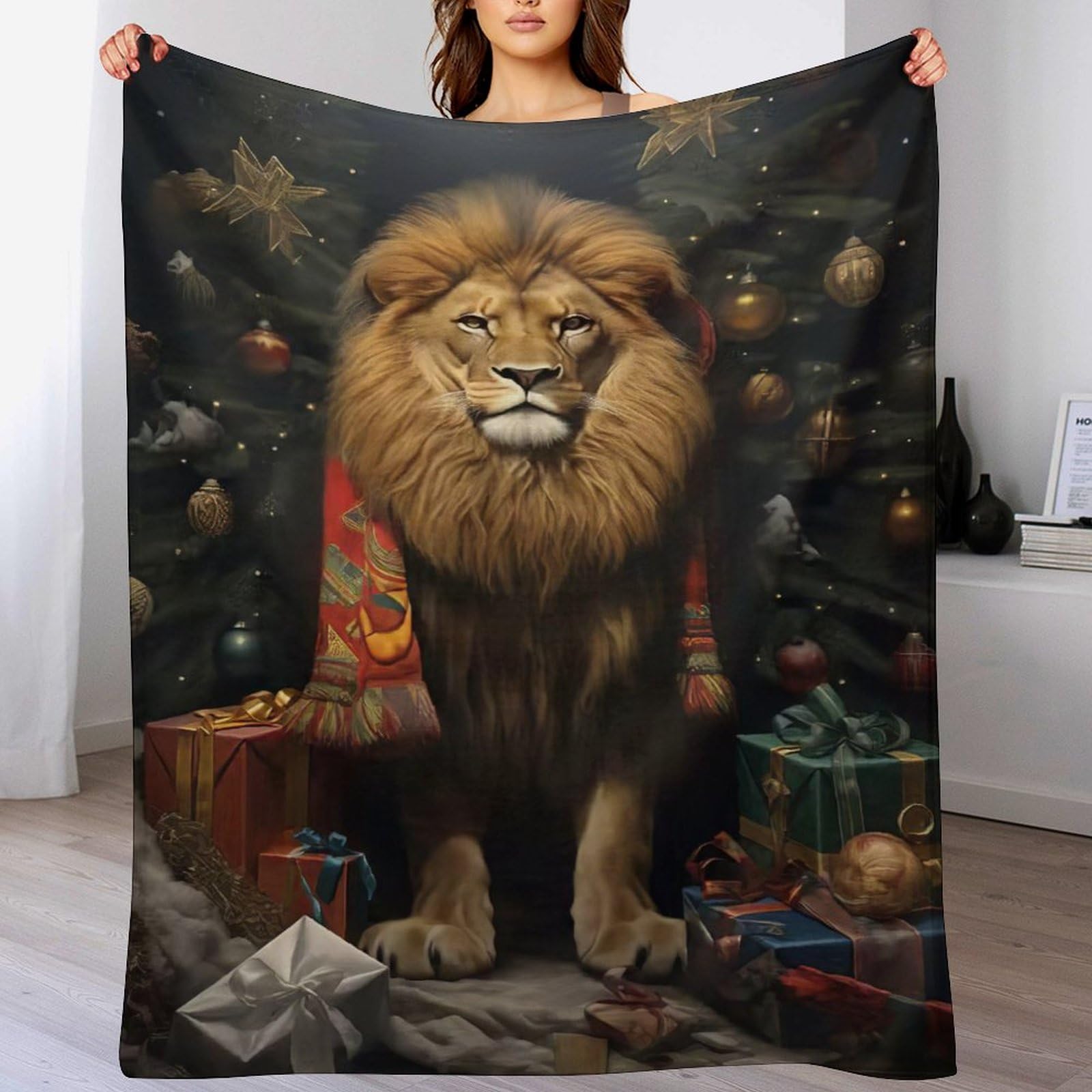 Couverture polaire flanelle de qualité supérieure motif lion pour literie