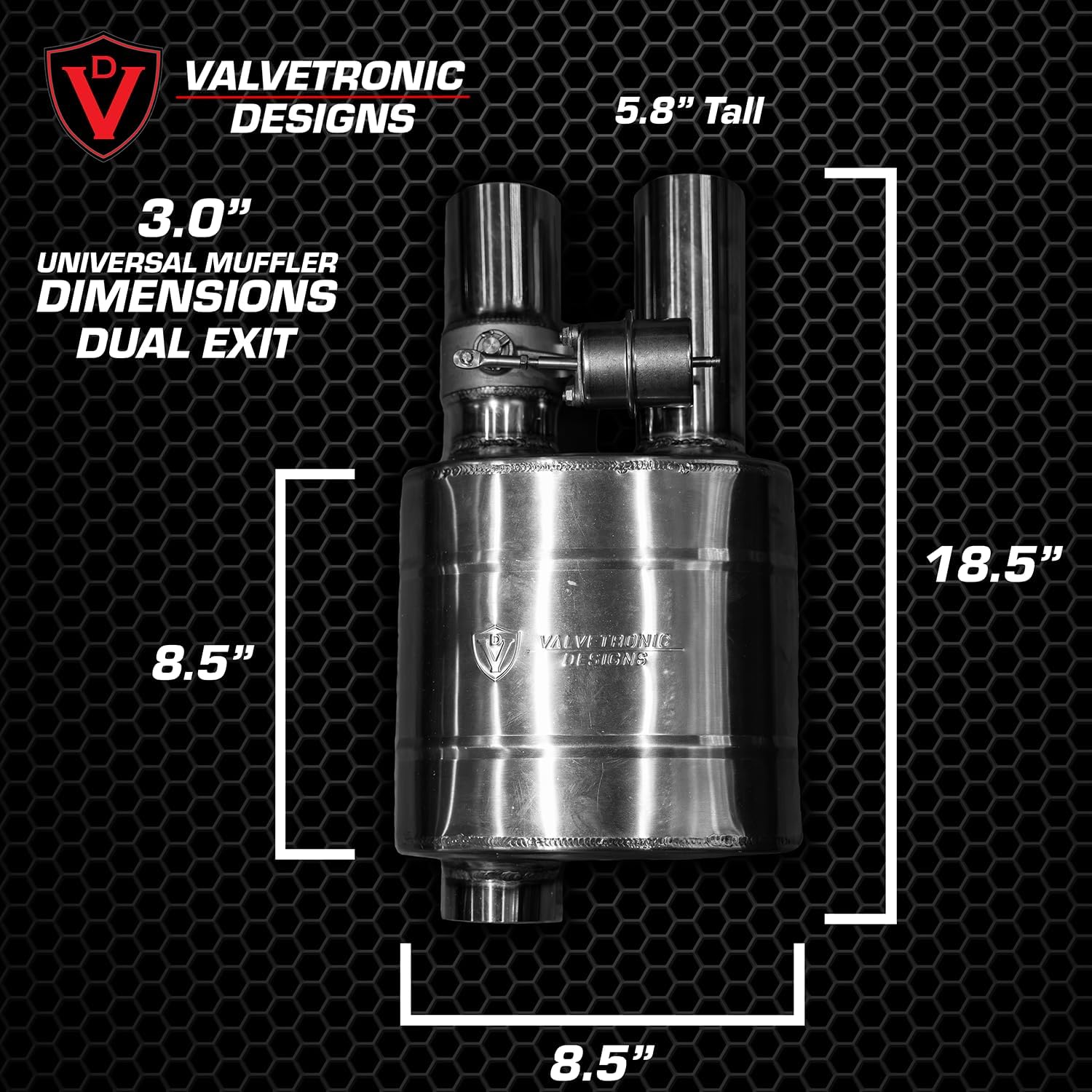 UNIVERSAL VALVED EXHAUST MUFFLER/Tips Exhaust Muffler Valve Cutout with 1 Wireless Remote Controller Kit (1 Muffler DUAL EXIT, 3 INCH/76MM)