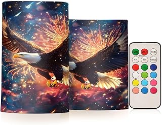 panksolu Flickering Flameless Candles, Brilliant Bald Eagle LED Candles with Remote Timer, Battery Operated Candle forWedding Halloween Christmas Decor - Set of 2