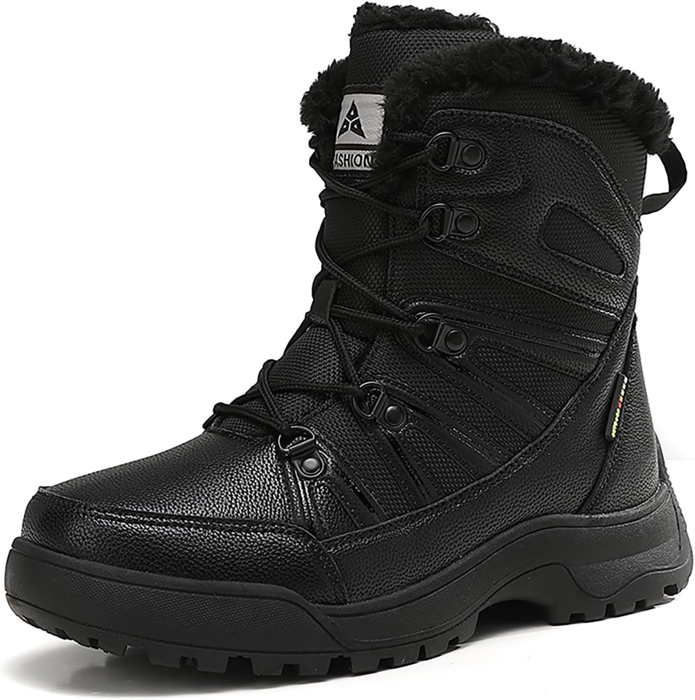 Women's Winter Warm Fur Lined Snow Boots Lace-Up Waterproof Lug sole Mid-Calf Hiking Boots