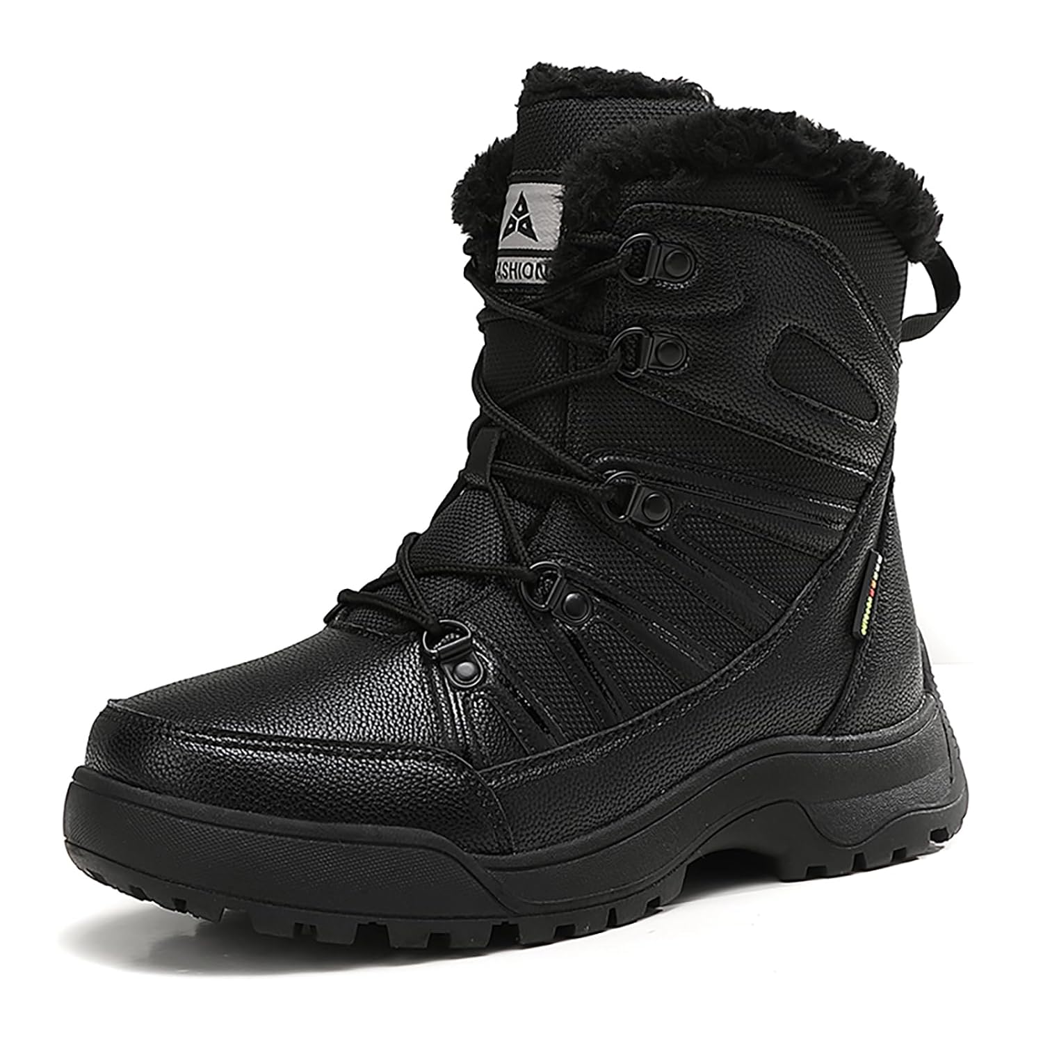Womens Winter Warm Fur Lined Snow Boots Lace-Up Waterproof Lug sole Mid-Calf Hiking Boots